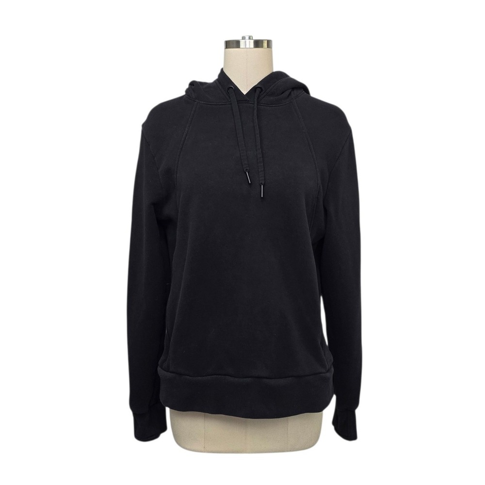 Athleta Black Pullover Hoodie Cotton Blend Fleece Raglan Sleeve Womens Medium